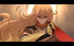  1boy 1girl adam_taurus blonde_hair crushing dishwasher1910 ember_celica_(rwby) holding holding_sword holding_weapon katana long_hair prosthesis prosthetic_arm red_eyes rwby sunset sword wavy_hair weapon yang_xiao_long 