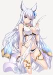  animal_ears arm_behind_back bad_id bad_twitter_id bangs bare_shoulders bikini black_panties blue_eyes blunt_bangs bracelet breasts cleavage commentary_request cowboy_shot cropped_legs erune feathers granblue_fantasy hair_ornament head_tilt jewelry korwa large_breasts long_hair looking_at_viewer minamon_(vittel221) navel necklace pale_skin panties parted_lips simple_background solo standing swimsuit underwear white_hair 