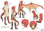  animal_ears character_name character_sheet commentary_request dragon_ears dragon_girl dragon_horns dragon_tail dragon_wings eyebrows_visible_through_hair hand_on_hip hitokuirou horns monster_girl multiple_views navel no_nipples no_pussy nude original red_eyes red_hair scales smile solo_vivace_(hitokuirou) spines tail white_background wings 