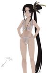  bare_shoulders black_hair blue_eyes breasts chaldea_lifesavers fate/grand_order fate_(series) fundoshi hands_on_hips highres japanese_clothes long_hair navel shimomoto side_ponytail simple_background small_breasts solo ushiwakamaru_(fate/grand_order) very_long_hair whistle white_background 