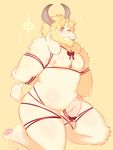  2017 anthro asgore_dreemurr balls blinking blonde_hair blush body_hair boss_monster bound bow_tie caprine crown dongoverlord erection facial_hair goat hair horn male mammal nipples nude pawpads penis pubes solo undertale video_games 