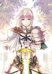  bedivere blue_eyes day excalibur fate/grand_order fate/stay_night fate_(series) hair_between_eyes holding holding_sword holding_weapon kujira_jio long_hair male_focus outdoors shoulder_armor silver_hair solo spaulders standing sword weapon 