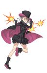  adjusting_clothes adjusting_hat ange_(princess_principal) asymmetrical_hair black_footwear black_gloves black_hat blue_eyes braid breasts cape explosion frilled_skirt frills full_body gloves grey_hair gun handgun hat highres holding holding_gun holding_weapon looking_at_viewer looking_back makaria official_art princess_principal princess_principal_game_of_mission revolver running shoes skirt small_breasts solo top_hat transparent_background weapon webley-fosbery_automatic_revolver 