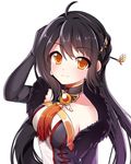  ahoge ara_han black_gloves black_hair choker elbow_gloves elsword eyebrows_visible_through_hair floating_hair gloves long_hair looking_at_viewer orange_eyes simple_background smile solo strapless tei_(piateira) upper_body very_long_hair white_background yama_raja_(elsword) 