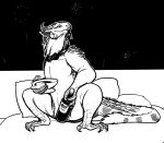  ambiguous_gender beverage black_and_white cushion fireworks floatrand forked_tounge greyscale holidays horn lizard monochrome new_year nude reptile ribbons scalie simple_background solo 