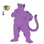  anthro balls cat color_swatch eroborus feline flaccid flat_colors front_view hi_res leliel male mammal model_sheet moobs musclegut nude one_eye_closed overweight penis purple_balls simple_background solo standing uncut warrior white_background 