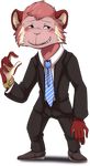  alpha_channel anthro blue_tie blush business_suit clothing footwear fur mammal mineeya_(tenshoku_safari) monkey multicolored_fur official_art pink_fur primate red_fur shoes smile smirk suit tenshoku_safari unknown_artist white_fur wristwatch 