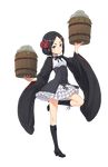  black_eyes black_footwear black_hair boots bucket cross-laced_footwear eyebrows flower frilled_skirt frills full_body hair_flower hair_ornament highres holding holding_bucket knee_boots lace-up_boots looking_at_viewer makaria official_art princess_principal princess_principal_game_of_mission school_uniform skirt solo standing standing_on_one_leg toudou_chise transparent_background white_skirt wide_sleeves 