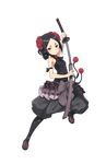  armband black_eyes black_hair black_legwear breasts eyebrows flower full_body hair_flower hair_ornament highres katana makaria official_art princess_principal princess_principal_game_of_mission sandals sheath small_breasts solo standing sword toudou_chise transparent_background unsheathing weapon 