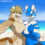  anthro beach big_breasts breast_squish breasts canine clothed clothing duo female ficus looking_at_viewer mammal open_mouth outside seaside selfie standing topless wide_hips 