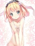  :o bangs bikini_top blonde_hair blue_eyes blush bottomless covering covering_crotch eyebrows_visible_through_hair flat_chest fleur_de_lapin_uniform flower front-tie_bikini front-tie_top gochuumon_wa_usagi_desu_ka? groin hair_flower hair_ornament head_tilt kirima_sharo long_hair looking_at_viewer maid_headdress na!?_(naxtuyasai) open_mouth out-of-frame_censoring sketch solo tareme upper_body v_arms white_bikini_top 