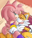  2017 absurd_res amy_rose anthro anus blush breasts butt canine clothing cum cum_in_pussy cum_inside dipstick_tail duo eyes_closed female fox fur gloves green_eyes hair hand_on_butt hedgehog hi_res legwear male male/female mammal miles_prower mostly_nude multicolored_tail nipples open_mouth orgasm penis pink_body pink_hair senshion sex short_hair sonic_(series) vaginal video_games white_fur yellow_fur 