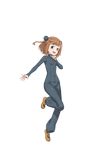  :d bangs beatrice_(princess_principal) blunt_bangs brown_eyes brown_footwear brown_hair bun_cover double_bun full_body hand_up highres looking_at_viewer makaria official_art open_mouth princess_principal princess_principal_game_of_mission shoes smile solo standing standing_on_one_leg transparent_background 