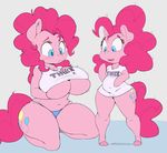  2017 alternate_form anthro anthrofied areola big_breasts bottomless breasts clothed clothing colored duo earth_pony equine eyelashes female friendship_is_magic hi_res horse huge_breasts mammal my_little_pony navel nipples open_mouth pink_nipples pinkie_pie_(mlp) pony purple_yoshi_draws 