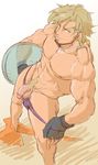  1boy abs blonde_hair male_focus penis smile solo tales_(series) undressing 