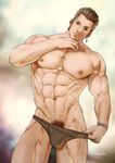  1boy abs bara final_fantasy hydaria male_focus muscle pecs presenting solo tagme topless underwear undressing 