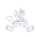  anthro barefoot bulge canine chip_the_wolf cookie_crisp delirost erection food front_view hi_res male mammal mascot monochrome open_pants penis pinup pizza poking_out pose rubbing_head short simple_background sitting sketch solo spread_legs spreading white_background wolf 