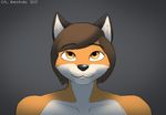  2017 anthro black_nose brown_hair bust_portrait canine corporalbackrubs digital_media_(artwork) fox front_view fur hair hi_res looking_at_viewer male mammal orange_eyes orange_fur portrait short_hair simple_background smile solo white_fur 