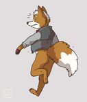  absurd_res anthro bottomless brown_fur butt canine cheek_tuft clothed clothing digital_media_(artwork) dipstick_tail fox fox_mccloud fur gloves go-kart_(artist) grey_background hair_tuft hi_res jacket male mammal multicolored_tail nintendo rear_view simple_background solo star_fox tuft video_games walking white_fur 