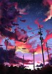  cloudy_sky commentary_request highres hitoshi_(mokafukutv) no_humans original outdoors photoshop_(medium) plant power_lines scenery sky star_(sky) starry_sky sunset telephone_pole tree 