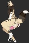  african_wild_dog animal_genitalia anthro artist_saberhorn balls butt canine erection male mammal simple_background smile 