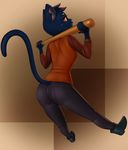  2017 absurd_res anthro baseball_bat captainpudgemuffin cat clothed clothing feline female footwear fully_clothed hi_res holding_object looking_back mae_(nitw) mammal night_in_the_woods red_eyes solo whiskers 