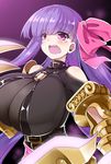  bare_shoulders blush bow breasts claws commentary_request fate/extra fate/extra_ccc fate/grand_order fate_(series) gigantic_breasts hair_ribbon long_hair o-ring passion_lip pink_eyes purple_hair ribbon shinsekai1205 solo very_long_hair 