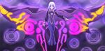  absurdres blue_eyes blush caster cloak closed_mouth eyebrows fate/stay_night fate_(series) floating highres long_hair looking_at_viewer magic_circle purple_robe silver_hair solo yagyun 