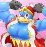  anthro avian barazoku beak biceps bird close-up clothing flexing gloves half-closed_eyes hat headgear hi_res king king_dedede kirby:_battle_royale kirby_(series) looking_at_viewer male manly muscular nintendo pecs penguin ramseykaid royalty smile solo triceps video_games 