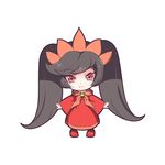  :&lt; ashley_(warioware) bangs big_hair black_hair black_legwear chibi closed_mouth commentary_request dress eyebrows_visible_through_hair full_body hairband highres long_hair looking_at_viewer nenko orange_hairband pantyhose red_dress red_eyes red_footwear shoes simple_background skull sleeves_past_wrists solo standing tsurime twintails very_long_hair warioware white_background wide_sleeves 