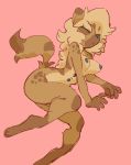  alternate_version_at_source anthro areola breasts brown_fur eyes_closed female fur hair hyena mammal multi_nipple nipples nude paperclip_(artist) pink_background simple_background solo spots spotted_fur tan_fur 