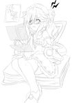  1girl book floating glasses hat histoire monochrome neptune_(series) sitting solo 