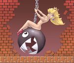  ambiguous_gender black_eyes blue_eyes breasts brick brick_wall butt chain chain_chomp clothing crown ear_piercing facesitting female feral footwear hair headgear hi_res high_heels human long_hair looking_at_viewer looking_up mammal mario_bros navel nintendo nude on_top open_mouth piercing princess princess_peach royalty sharp_teeth shoes sitting smile swinging teeth unknown_artist video_games wrecking_ball 