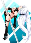  absurdres bad_id bad_pixiv_id black_heart borrowed_design cundodeviant high_heels highres light_blue_eyes long_hair looking_at_viewer neptune_(series) pointy_shoes pole_dancing revealing_clothes shoes smile symbol-shaped_pupils thighhighs twintails very_long_hair white_hair 
