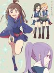  :d alternate_hairstyle barbara_parker book high_ponytail kagari_atsuko kneehighs little_witch_academia loafers lotte_jansson luna_nova_school_uniform multiple_girls open_book open_mouth profile reading running school_uniform shared_book shoes smile sou_(tuhut) sucy_manbavaran 