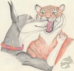  anthro canine collar doberman dog felin feline hug invalid_tag kissing love male mammal tiger tongue 