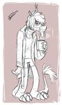  2017 anthro beard beverage clothed clothing digital_media_(artwork) dragon eastern_dragon facial_hair hair hi_res horn male simple_background sketch solo styx_y._renegade supercrazyhyena tea tired 