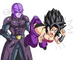  10s 1boy 1girl abs alien anger_vein angry ass bald belt black_eyes black_hair breasts caulifla cleavage dragon_ball dragon_ball_super eyes_closed hit_(dragon_ball) holding medium_breasts muscle open_mouth panties pants spiked_hair strapless sweatdrop tubetop universe_6_(dragon_ball) wristband 