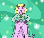  2017 adventure_time breasts cartoon_network clitoris clothing clothing_lift digital_media_(artwork) dress dress_lift fangs female hair horn humanoid jewelry lizard lizard_princess looking_at_viewer necklace pussy red_eyes reptile scalie sharp_teeth short_hair small_breasts smile solo spiked_tail standing teeth thundraseapea tongue tongue_out 