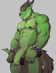  2017 5_fingers abs anthro azu_cacti biceps big_penis black_claws black_horn blue_eyes bracelet claws clothing digital_media_(artwork) dragon frown green_skin green_tail half-erect hi_res horn humanoid_hands humanoid_penis jewelry knuxlight long_penis looking_at_viewer male muscular muscular_male nipples pecs penis precum reptile scales scalie simple_background solo speedo spiked_armlet spiked_tail spikes standing sweat swimsuit thick_penis thick_thighs uncut 