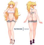  1girl anus ass between_buttocks blonde_hair breasts butt_crack cameltoe cleavage high_heels long_hair ndgd_(bean1215) purple_eyes pussy rwby solo suspenders tubetop underboob yang_xiao_long 