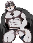  2017 666yubazi abs anthro areola balls barazoku belt better_version_at_source biceps blush body_hair canine chest_hair clothing coat coat_cape flaccid front_view fur hair headband headgear hi_res horkeukamui kemono loincloth looking_at_viewer male mammal manly muscular nipples pecs penis presenting presenting_penis pubes simple_background solo spread_legs spreading standing thick_thighs tokyo_afterschool_summoners uncut white_background wolf 