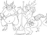  anthro belly big_belly big_breasts big_butt black_and_white breasts butt cat cute_fangs dark_souls demon duo english_text eyelashes featureless_breasts feline female guoh hammer humor hybrid mammal monochrome overweight overweight_female text tools video_games wings 