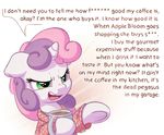  2017 beverage bobdude0 coffee cup english_text equine female feral friendship_is_magic green_eyes hair horn mammal multicolored_hair my_little_pony profanity pulp_fiction rant simple_background solo sweetie_belle_(mlp) text two_tone_hair unicorn white_background 