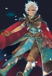  boey_(fire_emblem) cape fire_emblem fire_emblem_echoes:_mou_hitori_no_eiyuuou fire_emblem_gaiden gloves highres looking_at_viewer male_focus silver_hair simple_background smile solo spiked_hair yellow_eyes 