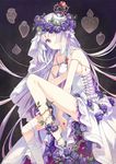  crown flower h2so4 heart highres jewelry lace long_hair md5_mismatch original pink_eyes rose solo veil white_hair 
