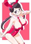  animal_ears black_hair breasts bunny_ears bunny_girl bunnysuit detached_collar fake_animal_ears glasses kusuri_no_marjoram large_breasts leotard long_hair looking_at_viewer mahou_yuki necktie purple_eyes red_leotard solo suzushiro_seri wrist_cuffs 