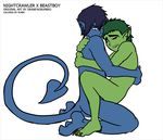  blue_skin butt crossover dc dcau drawfagnumba3 duo gay green_skin hair male marvel mutant nightcrawler nude plain_background purple_hair sex source_request teen_titans unknown_artist white_background x-men 