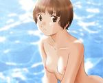  1girl breasts brown_eyes brown_hair female gundam nipples nude short_hair sochie_heim solo turn_a_gundam water youkai_ankake 