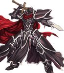  alondite armor black_armor black_knight cape fire_emblem fire_emblem:_souen_no_kiseki fire_emblem_heroes full_armor full_body gauntlets helmet highres holding holding_sword holding_weapon izuka_daisuke male_focus official_art red_cape shoulder_armor solo spaulders sword transparent_background weapon 